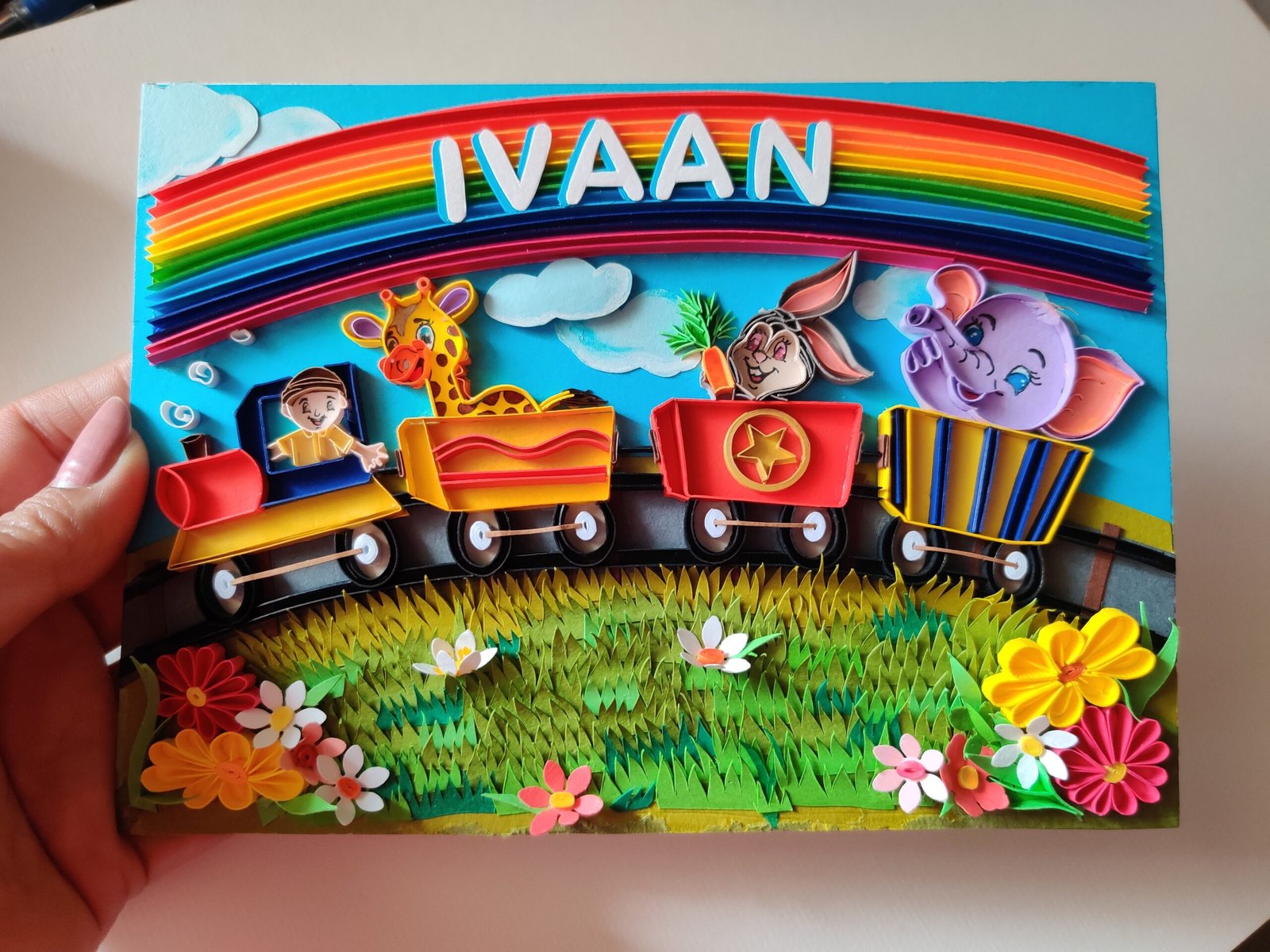 Kids Custom Nameplate — Rainbow Train Adventure