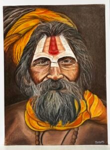 Handcrafted soft pastel portrait of a Sadhu